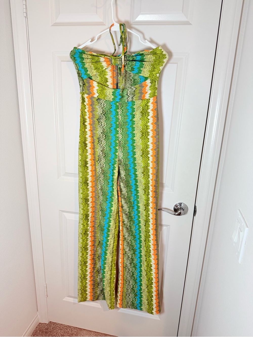 Fashion Nova Green Multicolor Striped Knit Halter Jumpsuit